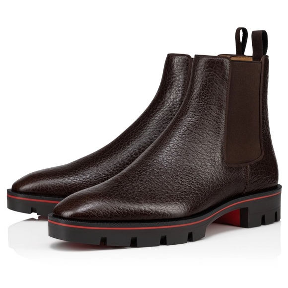 Christian Louboutin Mens Alpinosol Flat Brown Grained Leather Chelsea Boot 43 10 - Picture 1 of 15